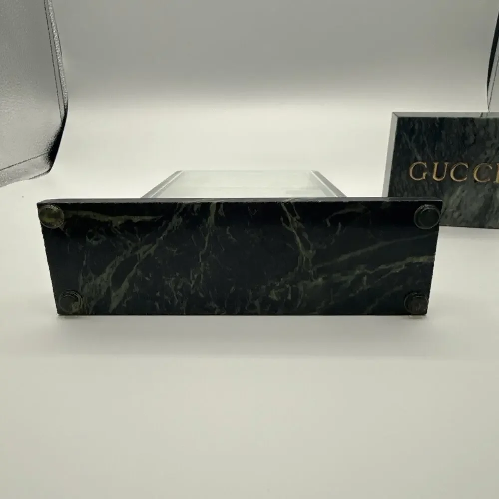VTG Gucci Italy Green Marble Acrylic Vase Insert Sign Block Board Display Desk